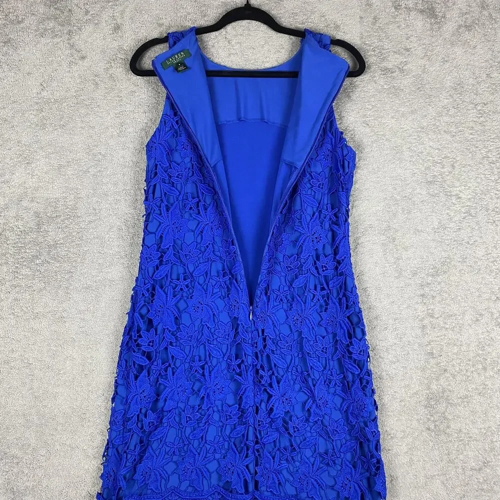 Lauren Ralph Lauren Dress Womens 8 Floral Lace Sleeveless Festive Cocktail Party - Picture 7 of 12